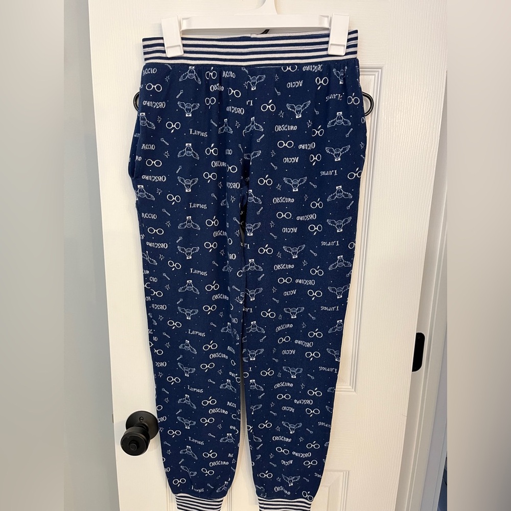 Women’s size small Harry Potter pajama pants blue glasses owl spells stripes